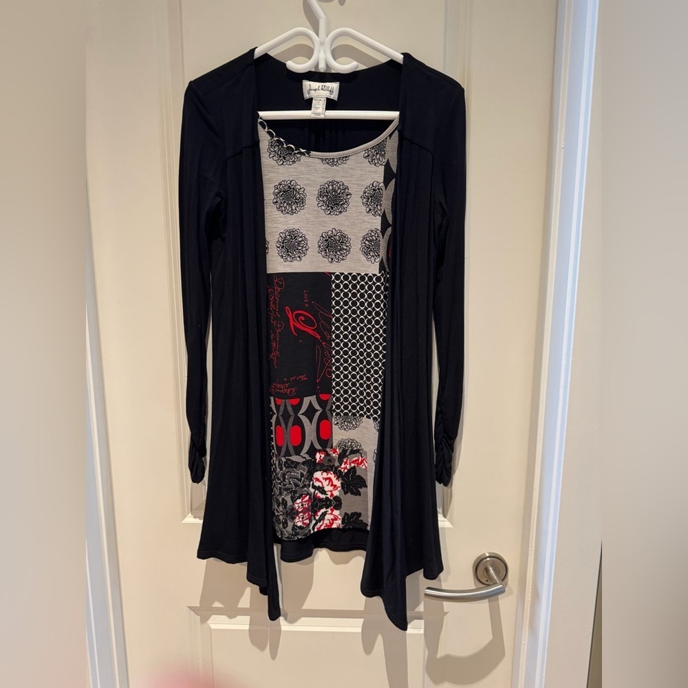 Joseph Ribkoff Black and White Floral Trim Tunic